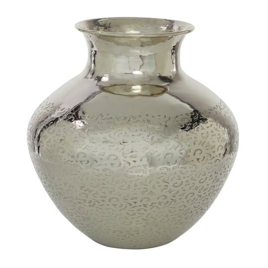 13" Silver Aluminum Contemporary Round Vase